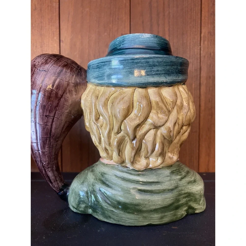 2 Vintage Jug Head Figural Girl Boy Vase Mug w/vegetable Radish Eggplant handle